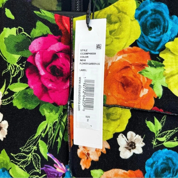 Alice + Olivia Delora Patchwork Floral Long Sleeve Mini Dress Flower Garden NWT - Picture 6 of 6